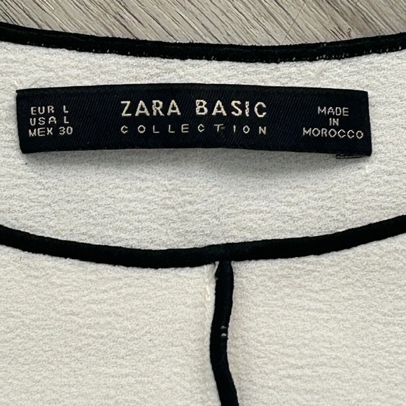 Zara Basic White Blouse w/Black Outline Sz L - Picture 3 of 9